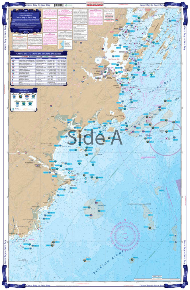Casco Bay to Saco Bay Maine Costal Fishing Chart 101F